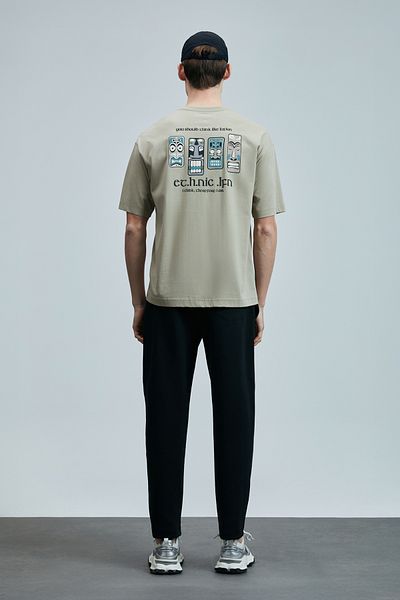 Lufian Lufi̇an Mask Modern Graphic T-Shirt Beige