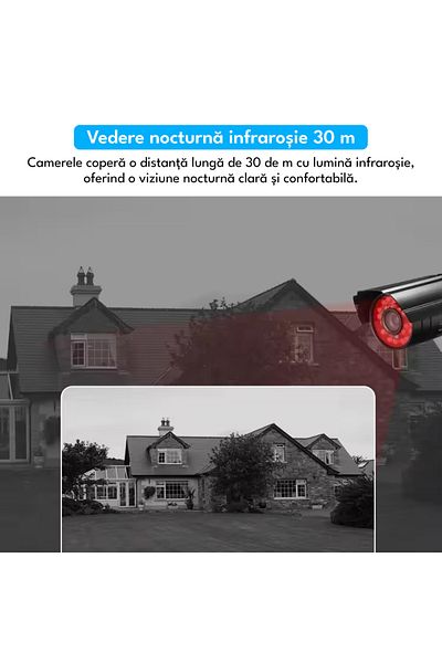 Spionescu Outdoor video surveillance kit, 8 cameras, 2MP, IR night vision, 4-channel DVR, Full HD, IP66