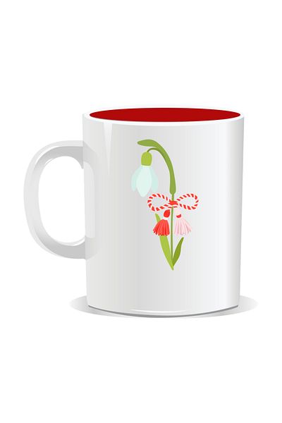 OEM Personalized mug with March 1st message, Snowdrops - Red interior