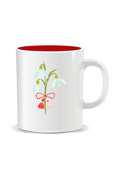 OEM Personalized mug with March 1st message, Snowdrops - Red interior