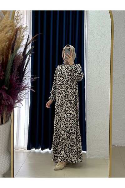 Mihra Φόρεμα Messina Leopard Pattern Battal-PE602 Stone