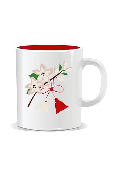 OEM Personalized mug with March 1st message, branch with flowers and string - Red interior