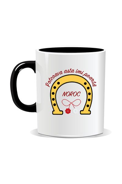 OEM Personalized mug with March 1st message, This horseshoe brings me luck - Black interior