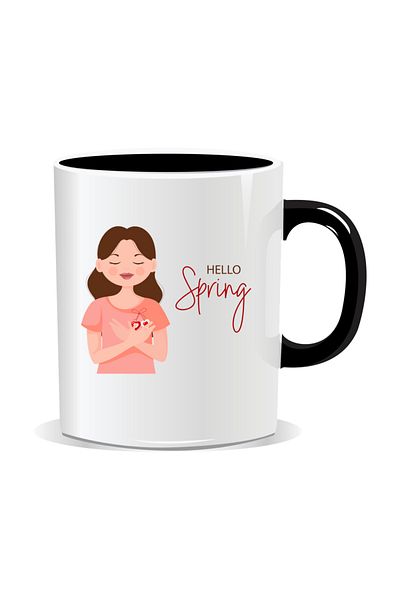 OEM Personalized mug with March 1st message, Hello Spring - Black interior