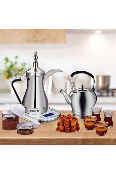 DLC The luxurious Gulf Dallah set for preparing Arabic tea and coffee, 1 liter capacity, 1000 watts