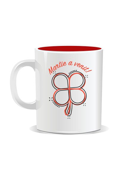 OEM Personalized mug with March 1st message, March has come, clover - Red interior