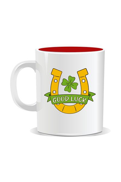 OEM Personalized mug with March 1st message, Good Luck Horseshoe - Red interior