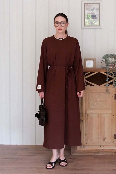 Ceylan Otantik Bitter Brown Single Jersey Basic Dress