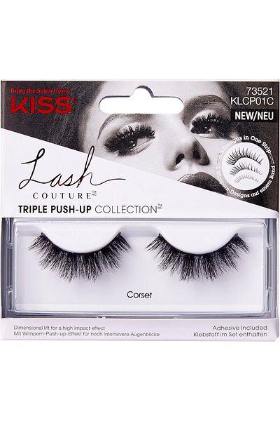 Kiss Lash Couture Triple Push Up Collection 1 Pair of False Lashes, Corset, 3D Volume False Eyelashe