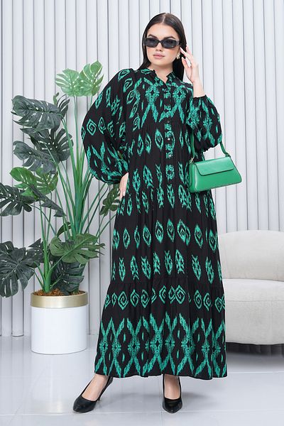 EL jadida Women's Katkat Patterned Plus Size Viscose Hijab Dress Black