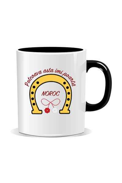 OEM Personalized mug with March 1st message, This horseshoe brings me luck - Black interior