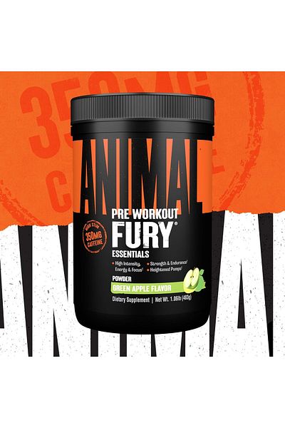Universal Nutrition Animal Fury, Pre Workout Powder, Green Apple, 30, Strong Pumping, Unlimited Focus