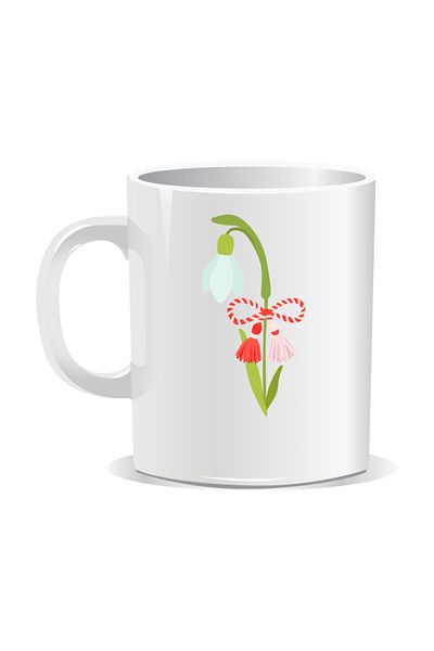 OEM Personalized mug with March 1st message, Snowdrops - White interior