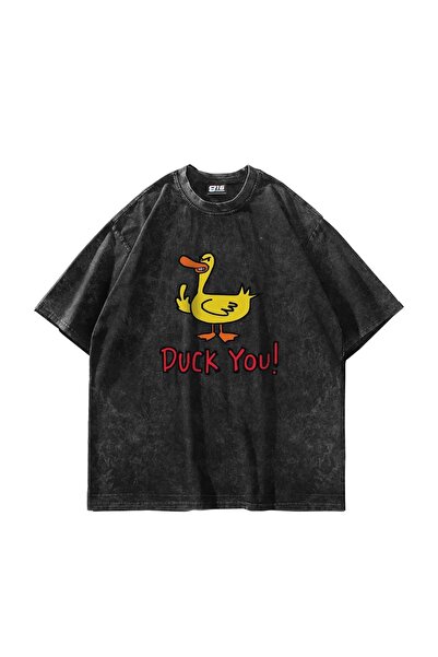 Bak Moda Πάτα σου! Τυπωμένο Oversize Unisex Πλενόμενο Μαύρο Tshirt