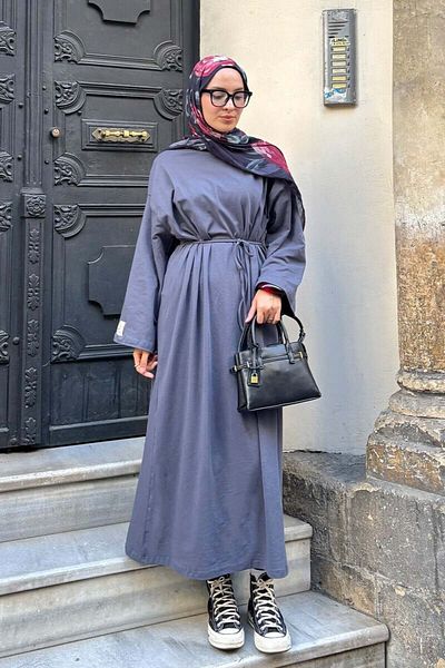Ceylan Otantik Anthracite Single Jersey Basic Dress