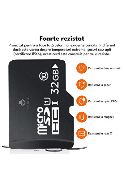 Spionescu Card de memorie MicroSD, 32 GB, clasa 10, pentru telefon, cameră de supraveghere, cameră, rezistent la apă IPX6