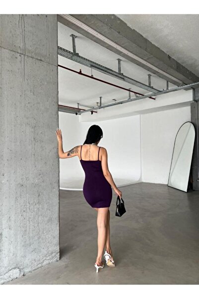 Modafeminen Waist Detailed Thin Strap Mini Dress Purple 582188