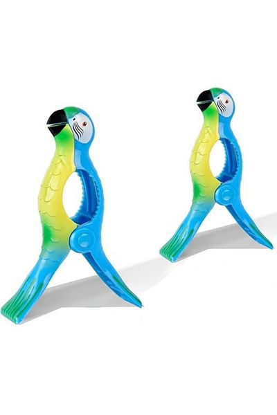 Yenigeldi Set of 2 Parrot Beach Towel Clips – Wind Resistant, Vibrant Design, Strong Grip, Portable