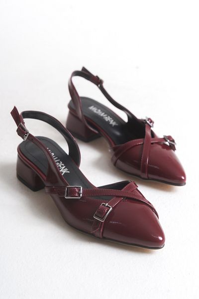 Multi Polo Patent Leather Open Back Buckle Pointed Toe Short Heel Daily Comfortable Ballerina Women's Heeled Shoes
