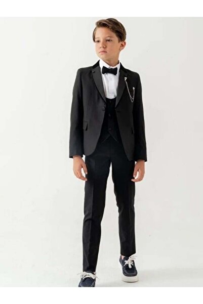 Zekids Boy's Double Collar Pin Detailed 5 Piece Suit