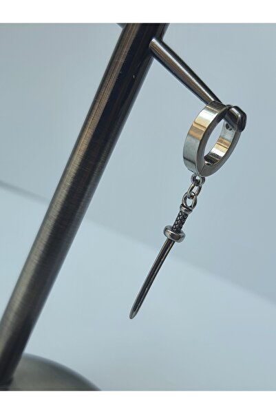 kurukafagift Kılıç Sallantılı Tek Adet Erkek Halka Çelik Küpesi