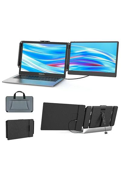Influential Tech Monitor LED portabil Full HD de 14", USB-C și HDMI, rotire la 180°, compatibil cu iOS/Android/PC