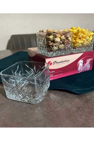 ALİNA HOME 4 Square Glass Bowls/Snack Bowls