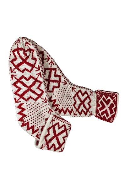 Kral Women's Knitted 'Ciupici' Socks, Wool, Ethnic Motifs, White & Bright Red, One Size