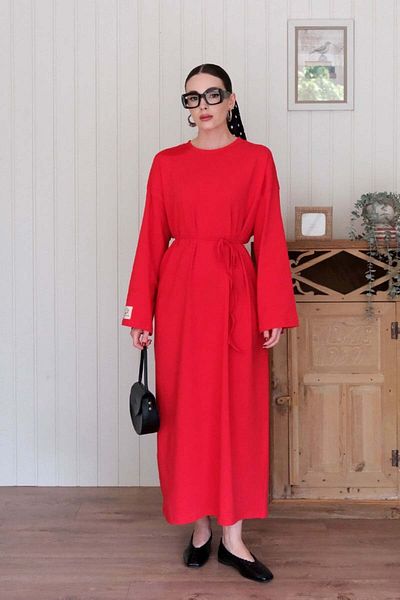 Ceylan Otantik Red Single Jersey Basic Dress