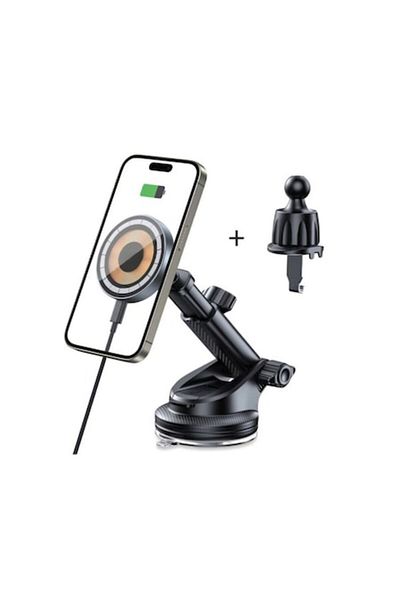 OEM Suport auto pentru telefon, 2 moduri de montare, ventuză, compatibil cu MagFit, încărcare wireless 15W, 2 Ma