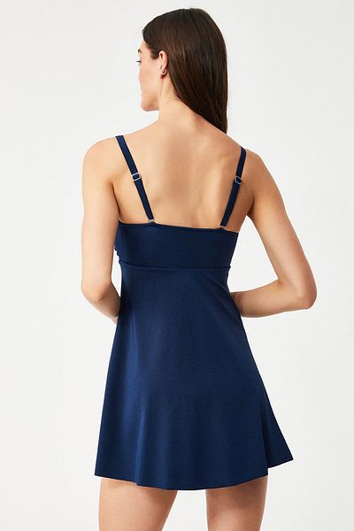 Kom Fraci Bright Fabric Solid Color Fixed Covered Dress Swimsuit Dark Blue