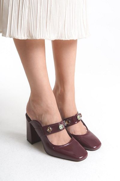 Niloshka Burgundy Patent Leather Stone Women's Slippers