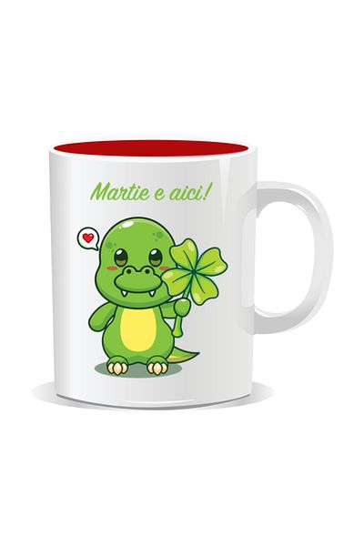 OEM Personalized mug with March 1st message, March is here, Dino - Red interior
