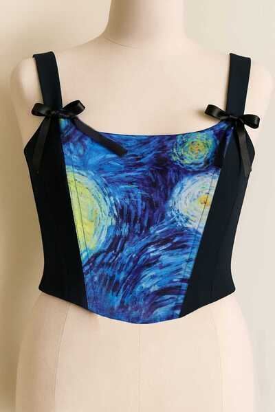 ZMODA SOFT Βαν Γκογκ Starry Night με ψηφιακή εκτύπωση, μπλε ναυτικό κορσέ με ...