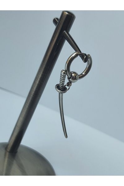 kurukafagift Sword Looking Single Stainless Steel Men's Hoop Earrings