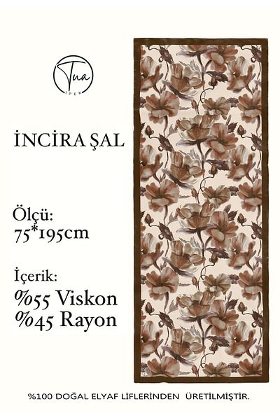 TUA İPEK Organic Viscose Silk İnci̇ra Shal - Floral Pattern