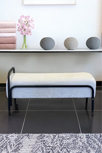 YAPKAR Retro Demir Ayaklı Geniş Oturum Alanlı Oval Bench Puf Teddy