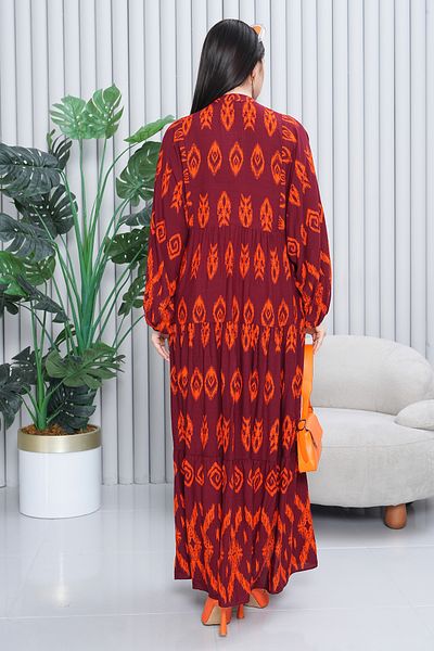EL jadida Women's Katkat Patterned Plus Size Viscose Hijab Dress Burgundy