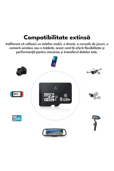 Spionescu MicroSD memory card, 8 GB, Class 10, for phone, surveillance camera, camera, IPX6 waterproof