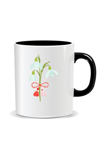 OEM Personalized mug with March 1st message, Snowdrops - Black interior