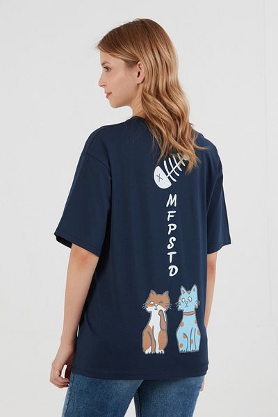 Fulla Moda Oversize T-Shirt with Cat Print on the Back