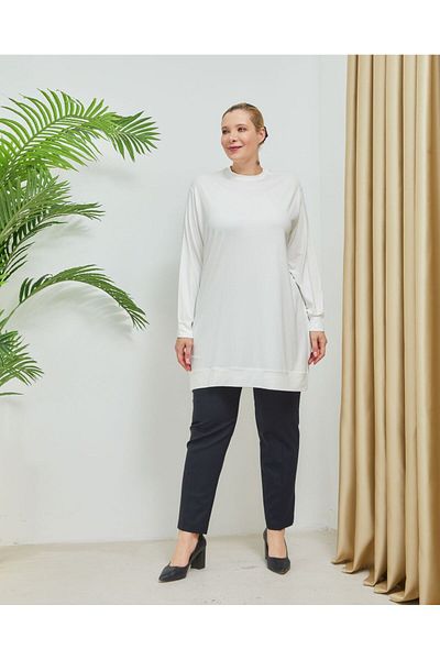 ALMİNA Battal Size Cotton Viscos Tunic with Slit Detail