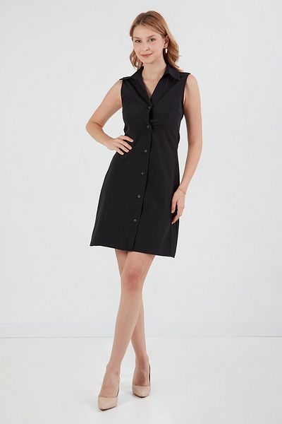 Fulla Moda Φόρεμα με γιακά πόλο από ύφασμα Terikoton με κουμπιά