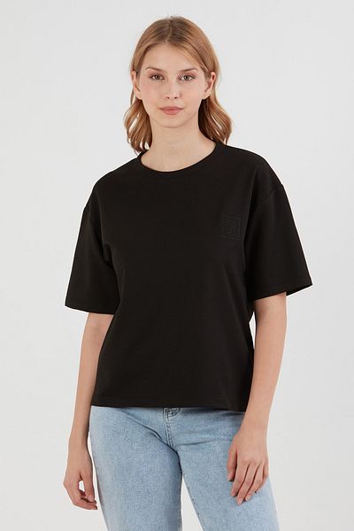 Fulla Moda R Letter Embroidered Oversize T-Shirt