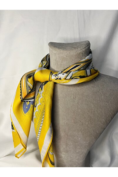 Fam&Co Jewelry Sarı Renkli Etnik Desenli Fular – Yumuşak Soft Kumaş Şık Aksesuar
