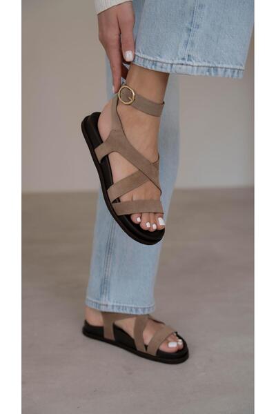 ECENİN BUTİĞİ Rabiot Vizon Süet Hakiki Deri Sandalet