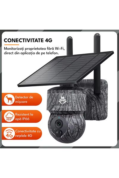 Spionescu Solar panel surveillance camera, Q51, 3MP, 4G, 355° rotation, 90° tilt, video, two-way audio