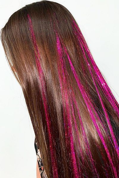 TAKIŞTIR Dark Pink Color Glitter Side Hairpiece Hair Tinsel Shiny Hair (50 cm)