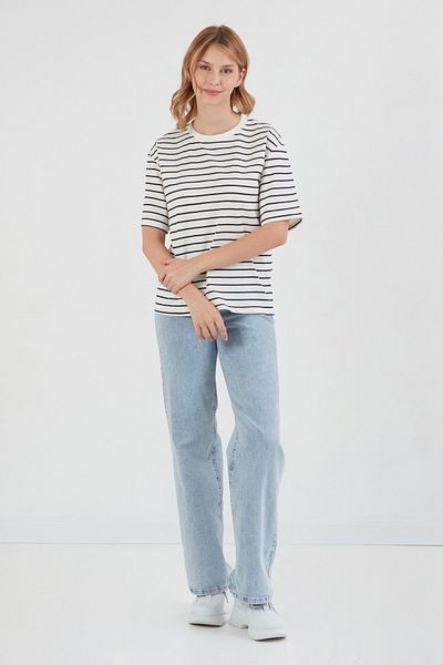 Fulla Moda Μπλουζάκι με ριγέ Crew Neck Oversize