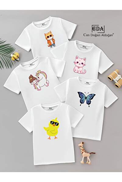 CDA Χαριτωμένο Πακέτο Μικτής Λευκή Παιδική Μπλούζα (5 Πακέτο)